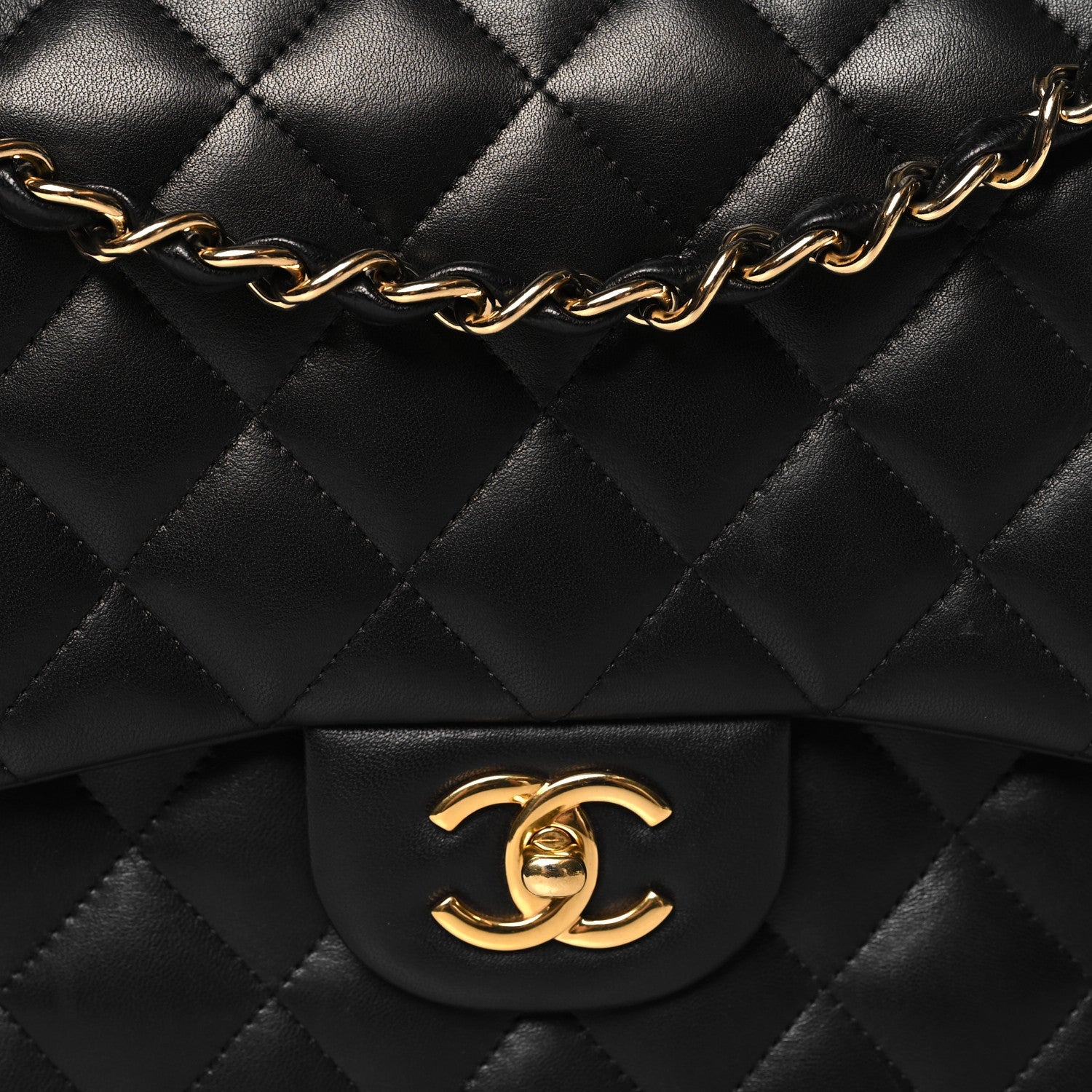 Lambskin Quilted Jumbo Double Flap Black