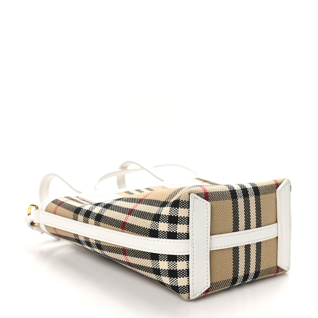 Cotton Calfskin Vintage Check Mini London Tote Bag White