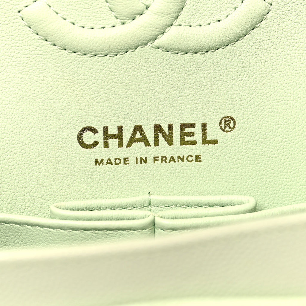 Caviar Quilted Small Double Flap Light Green