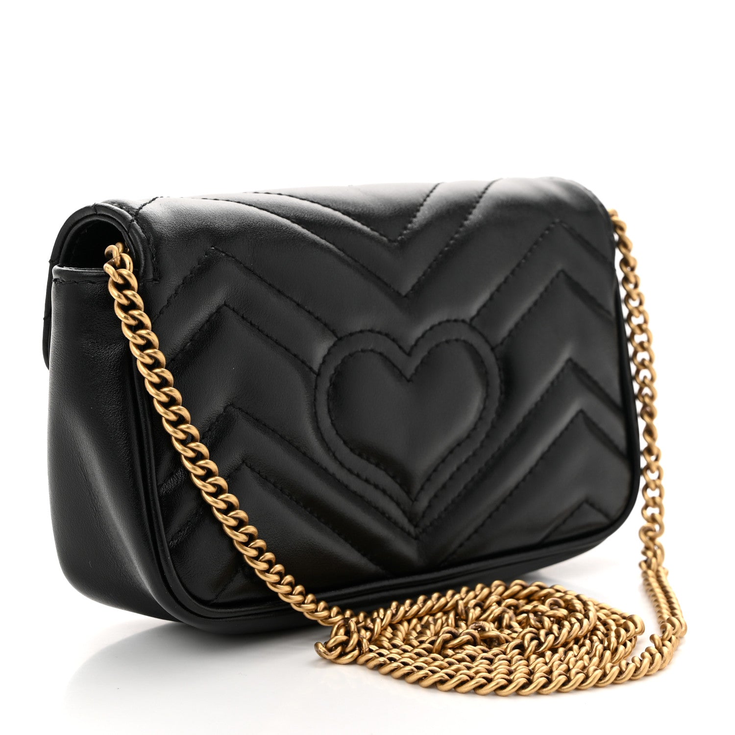 Calfskin Matelasse Super Mini GG Marmont Shoulder Bag Black