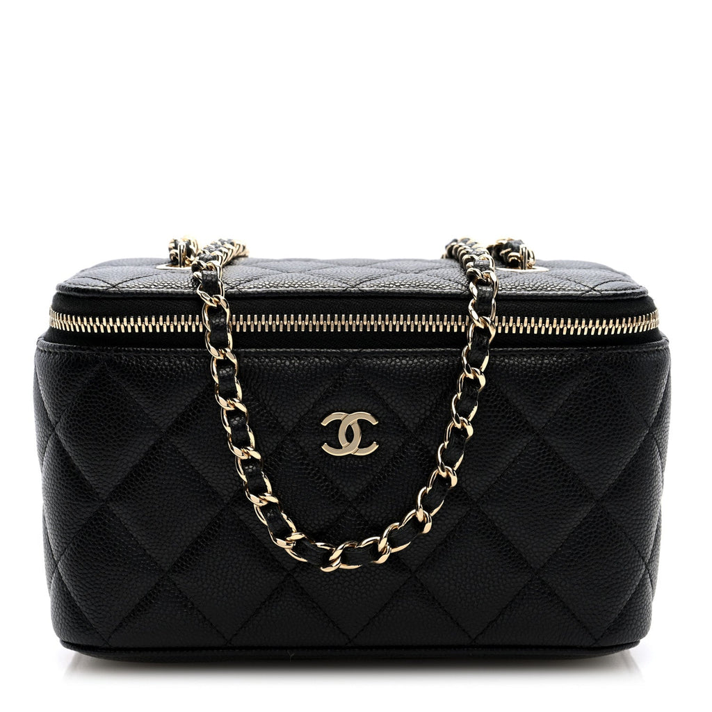 Caviar Quilted Small Vanity Case With Chain Black