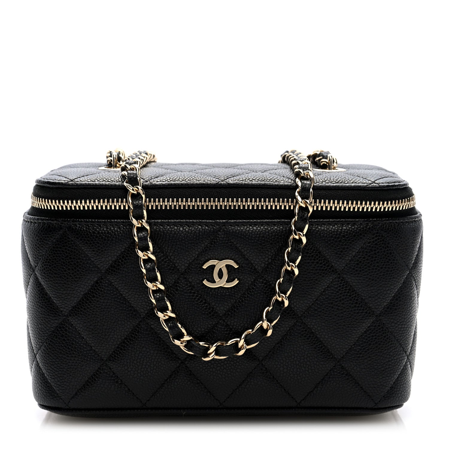 Caviar Quilted Small Vanity Case With Chain Black