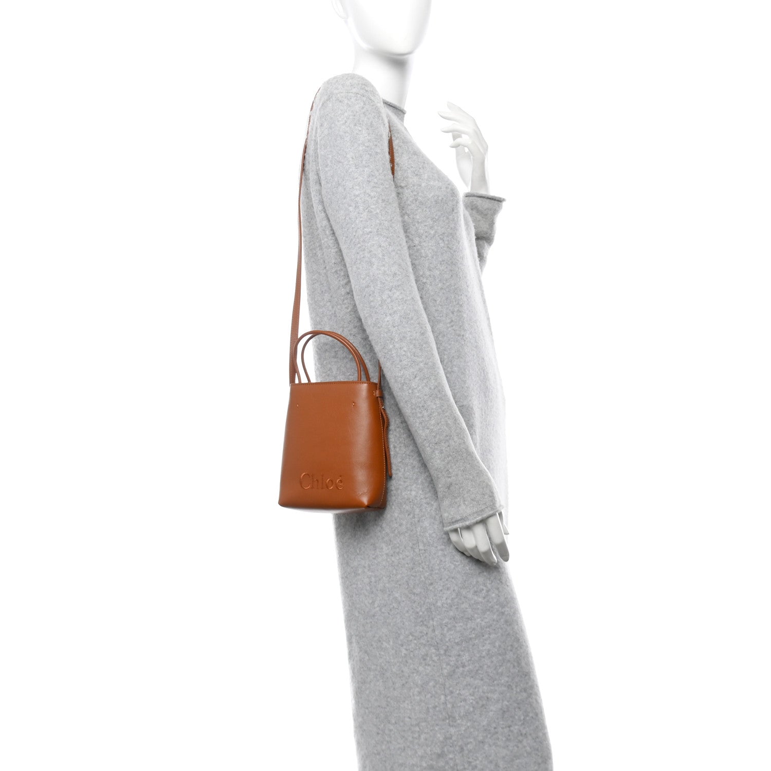 Shiny Calfskin Micro Sense Tote Bag Caramel