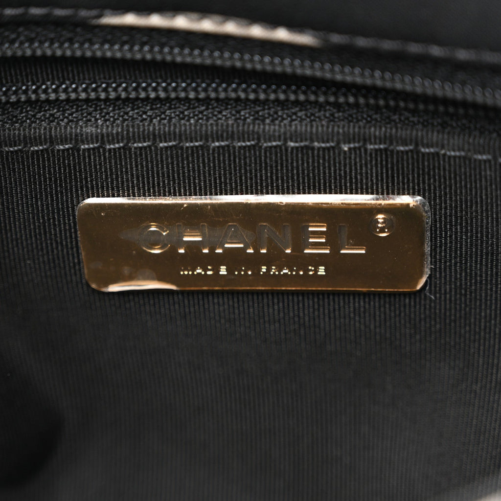 Fabric Printed Large Chanel 19 Flap Black Ecru