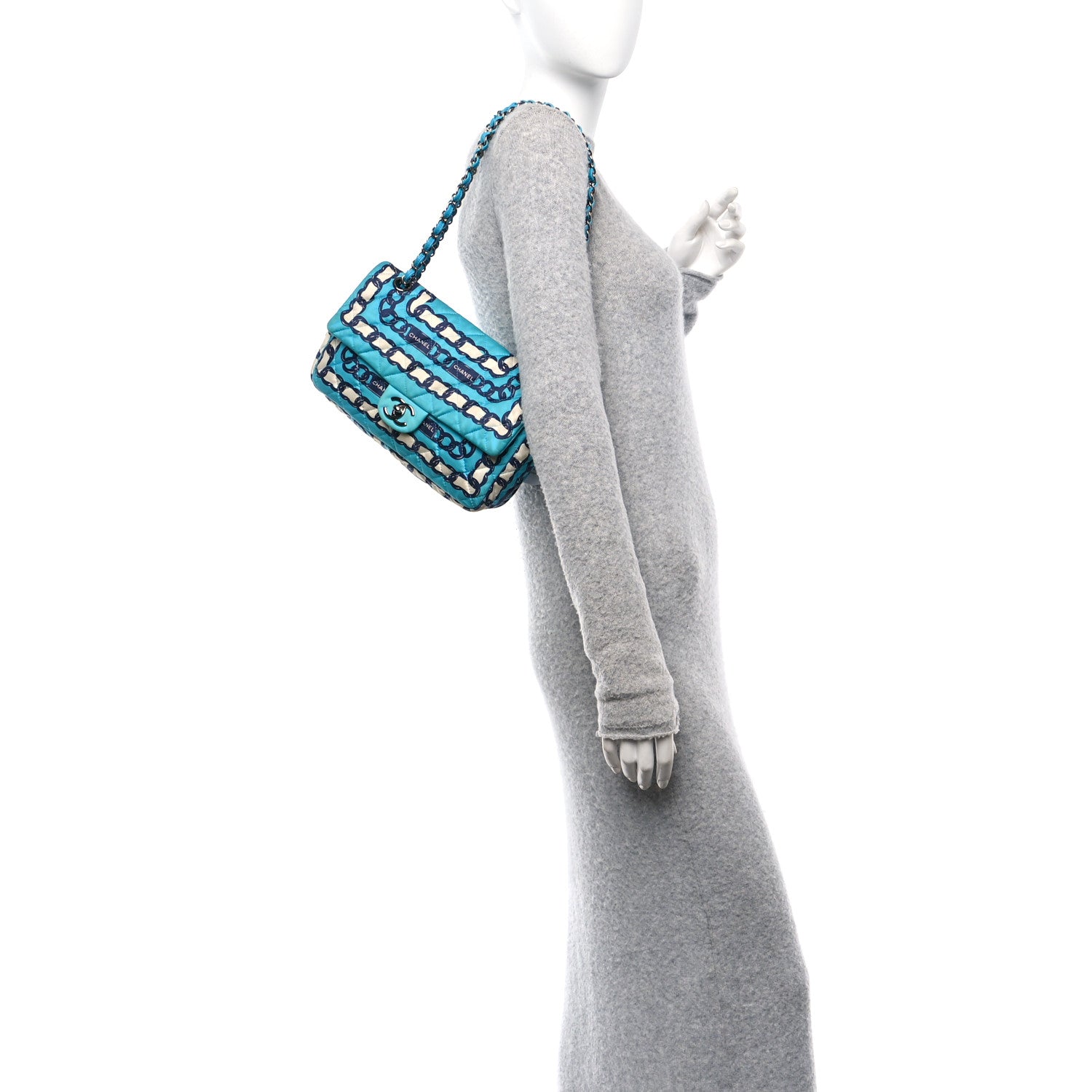 Silk Chain Printed Medium Single Flap Blue