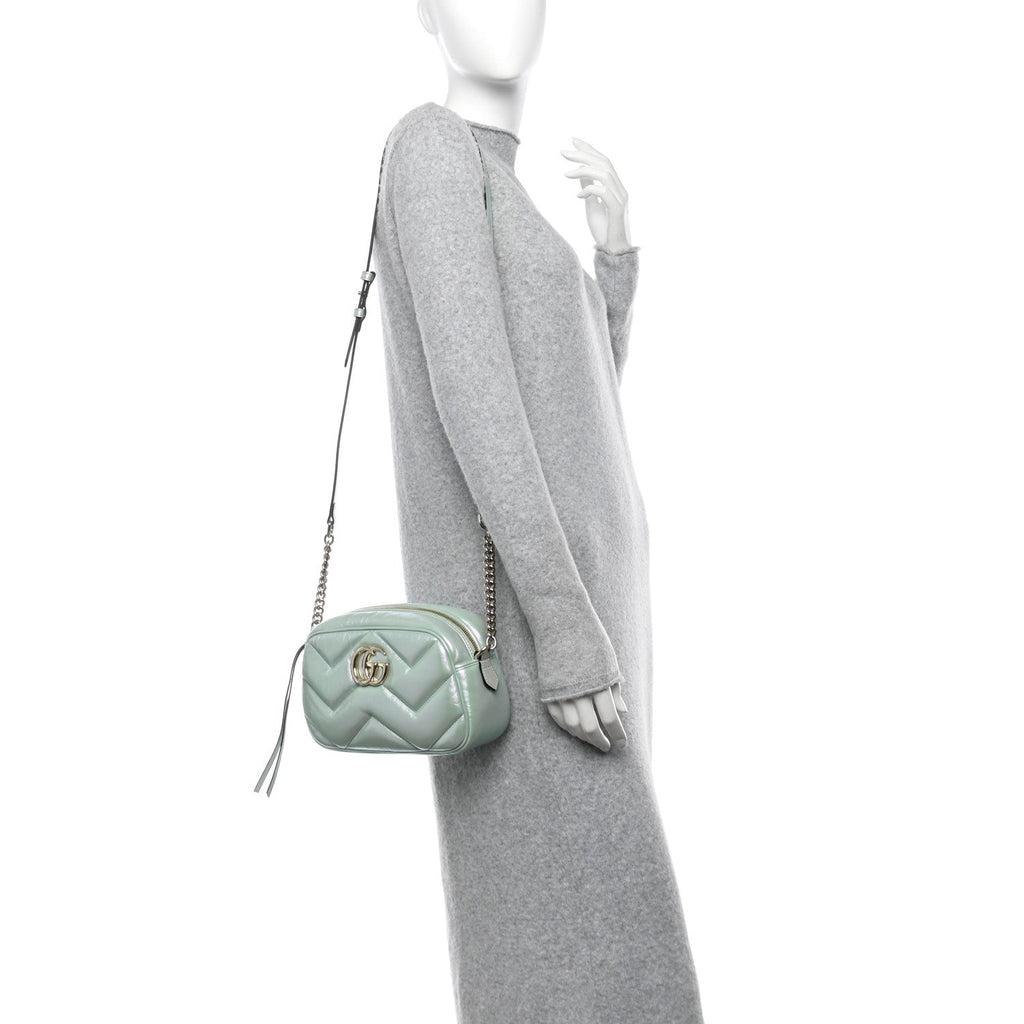 Iridescent Nappa Chevron Matelasse Small GG Marmont Chain Shoulder Bag Iridescent Salvy Green