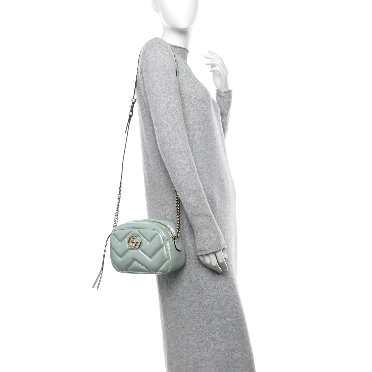 Iridescent Nappa Chevron Matelasse Small GG Marmont Chain Shoulder Bag Iridescent Salvy Green