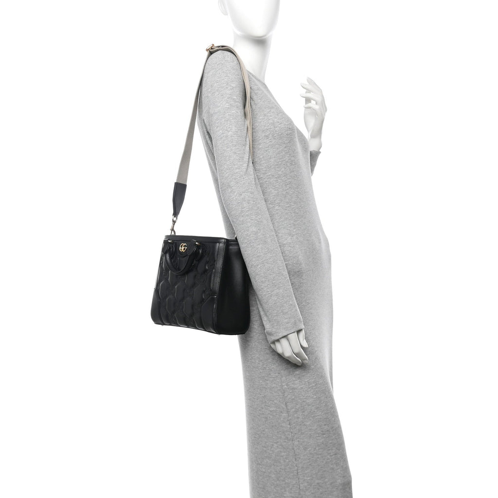 Calfskin GG Matelasse Mini Tote Bag Black Natural