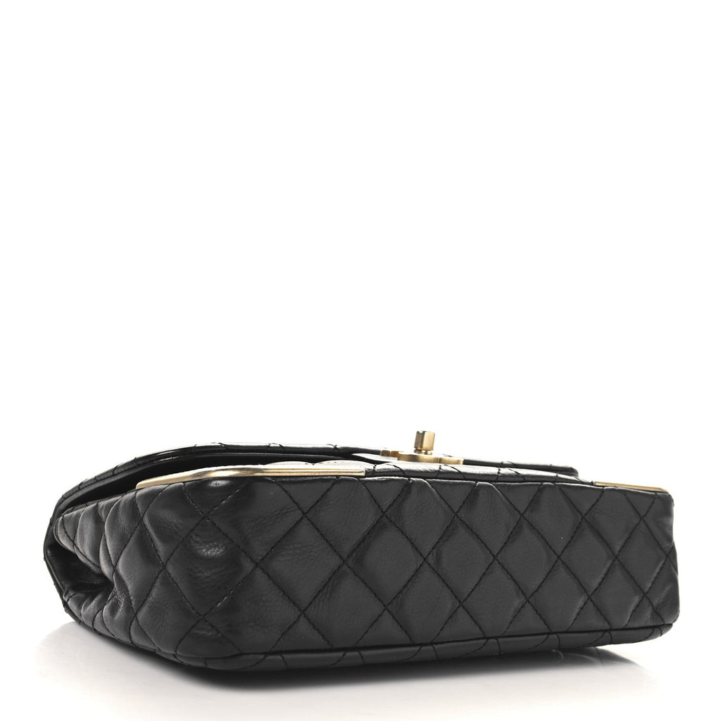 Calfskin Quilted Rock The Corner Flap Black