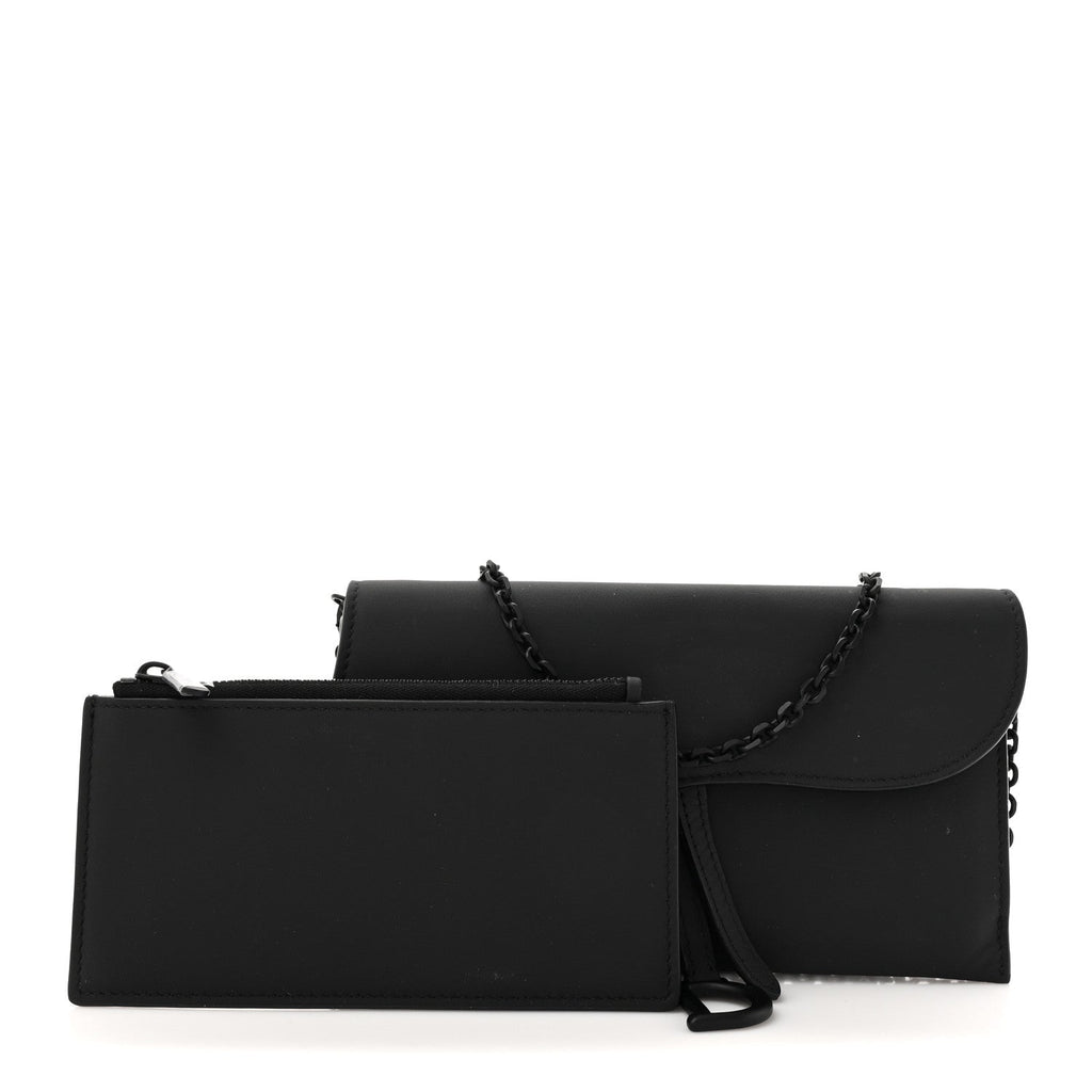 Ultra Matte Calfskin Saddle Chain Wallet Pouch Black