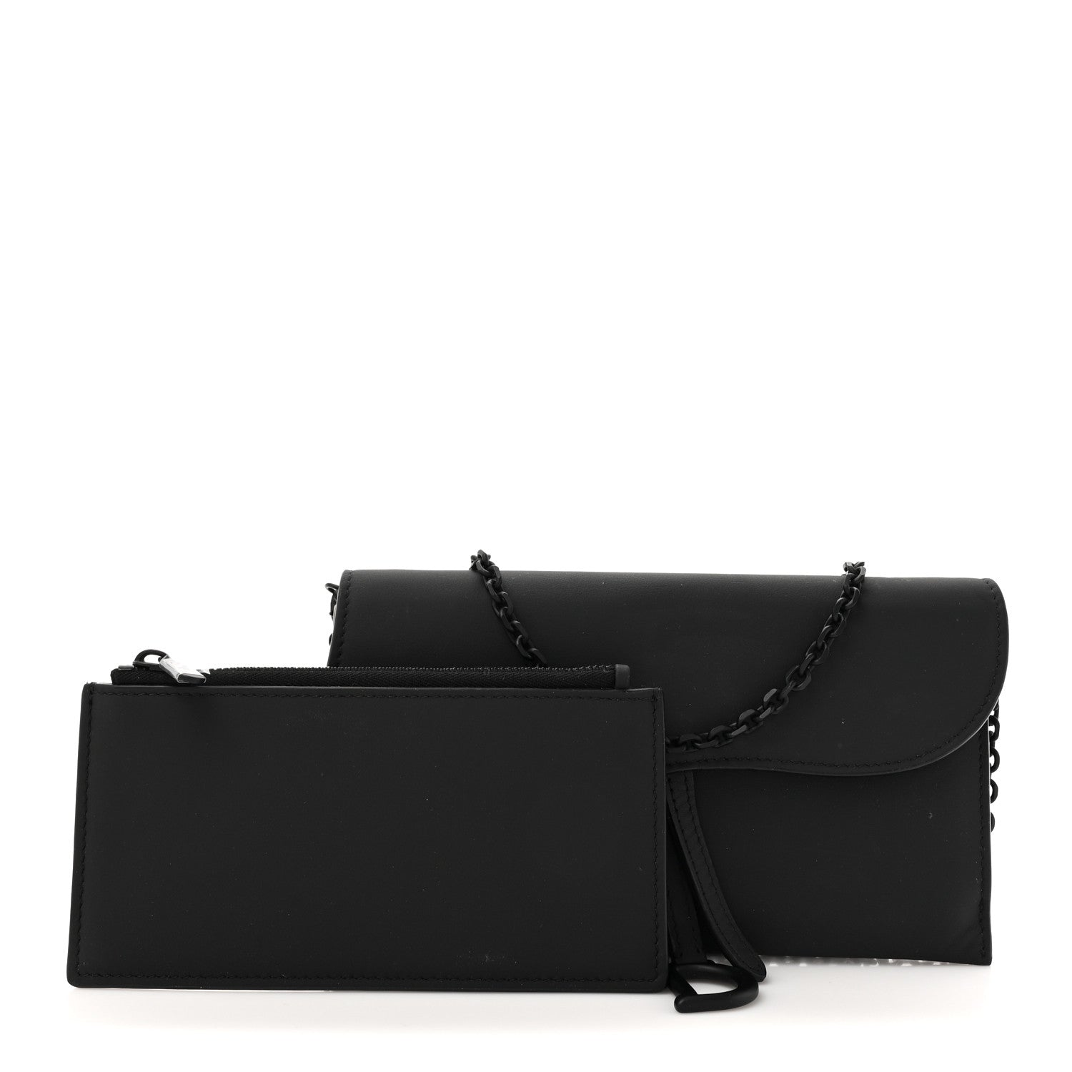 Ultra Matte Calfskin Saddle Chain Wallet Pouch Black