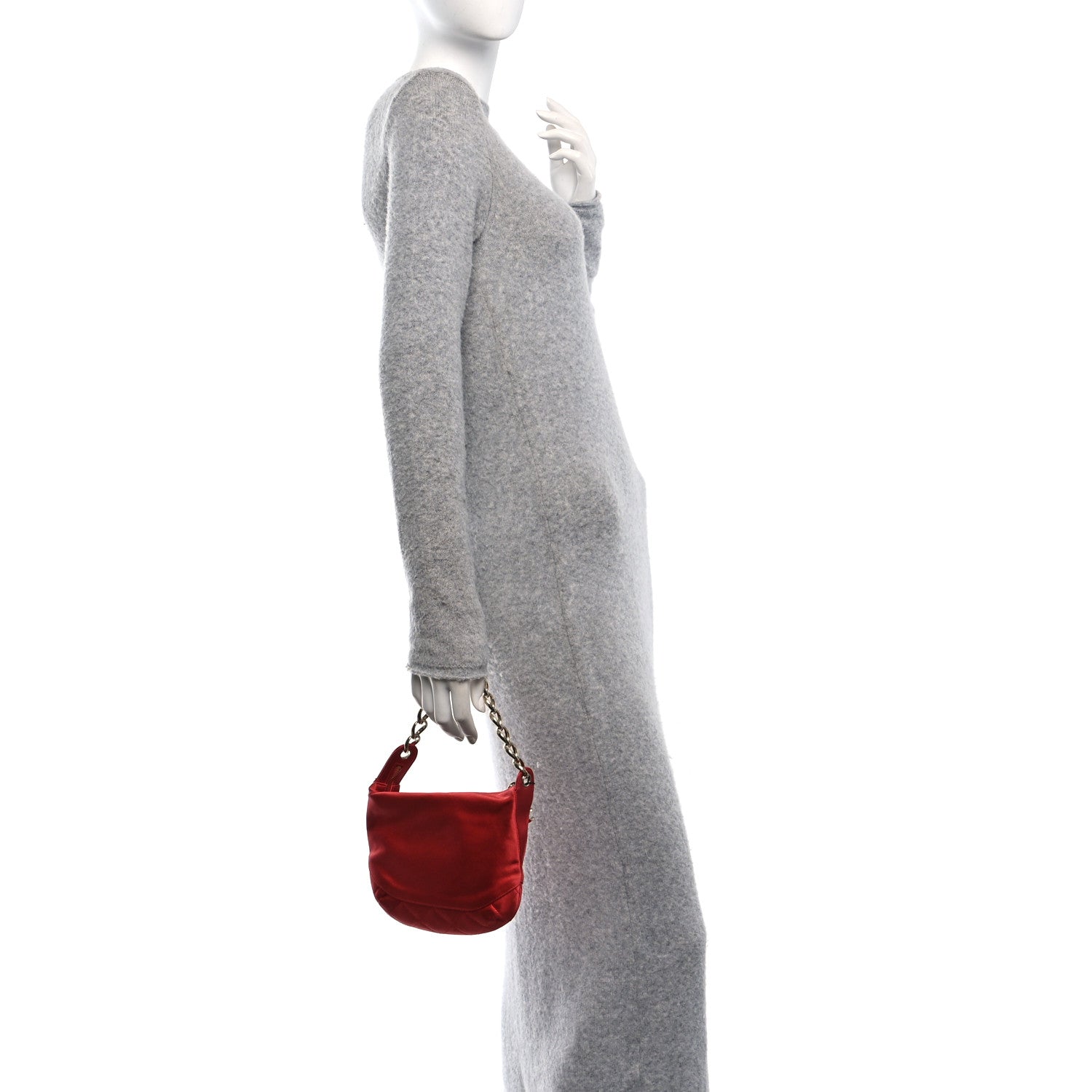 Satin Quilted CC Chain Hobo Red