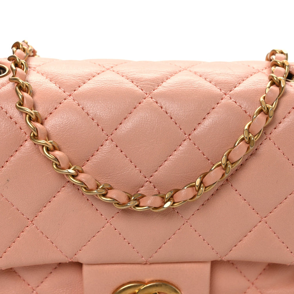 Lambskin Quilted Mini Pearl Crush Flap Light Orange