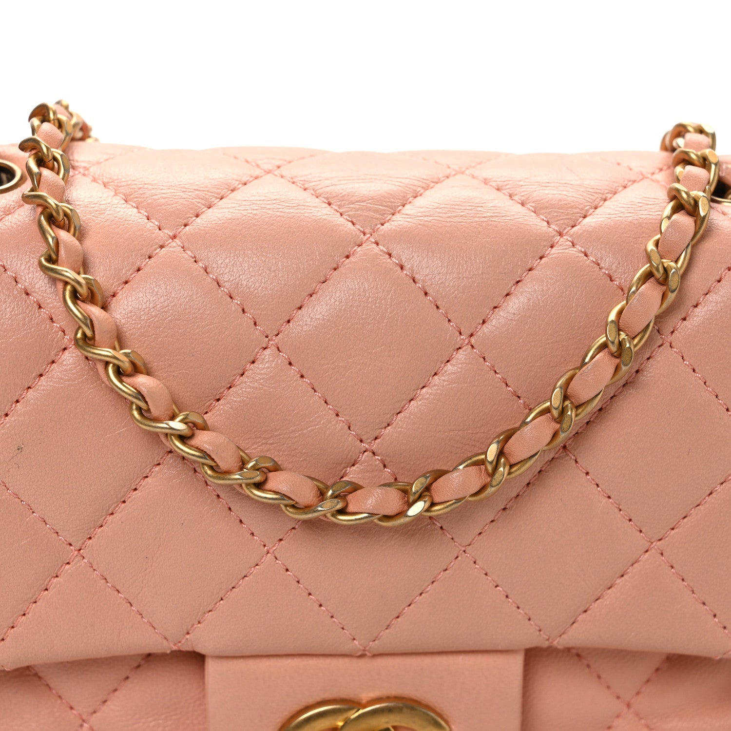 Lambskin Quilted Mini Pearl Crush Flap Light Orange