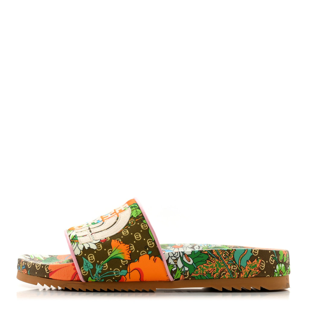 X THE NORTH FACE Nylon Floral Womens Slide Sandals 37 Military Green Orange Soft Pink