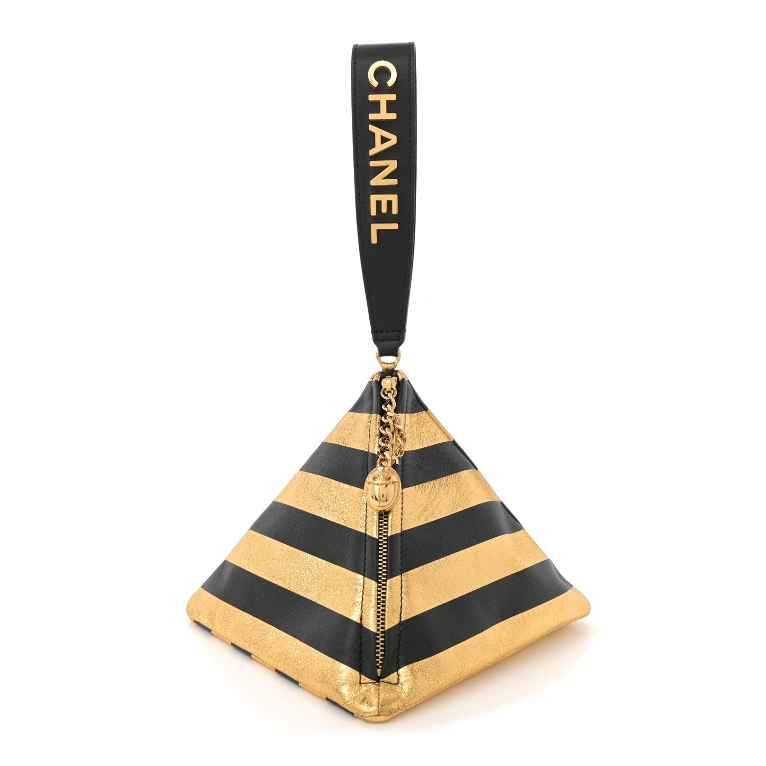 Metallic Lambskin CC Kheops Pyramid Bag Gold Black