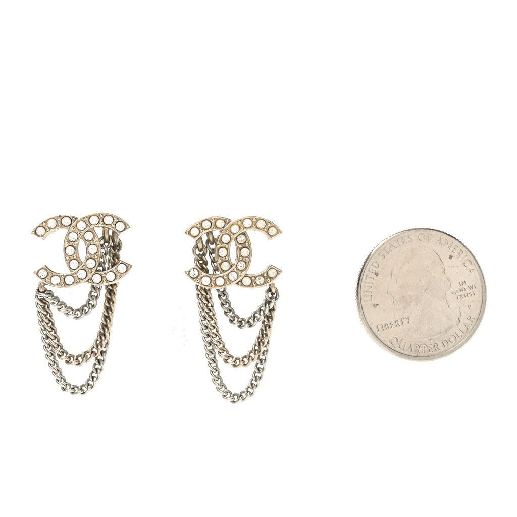 Crystal Chain CC Earrings Gold