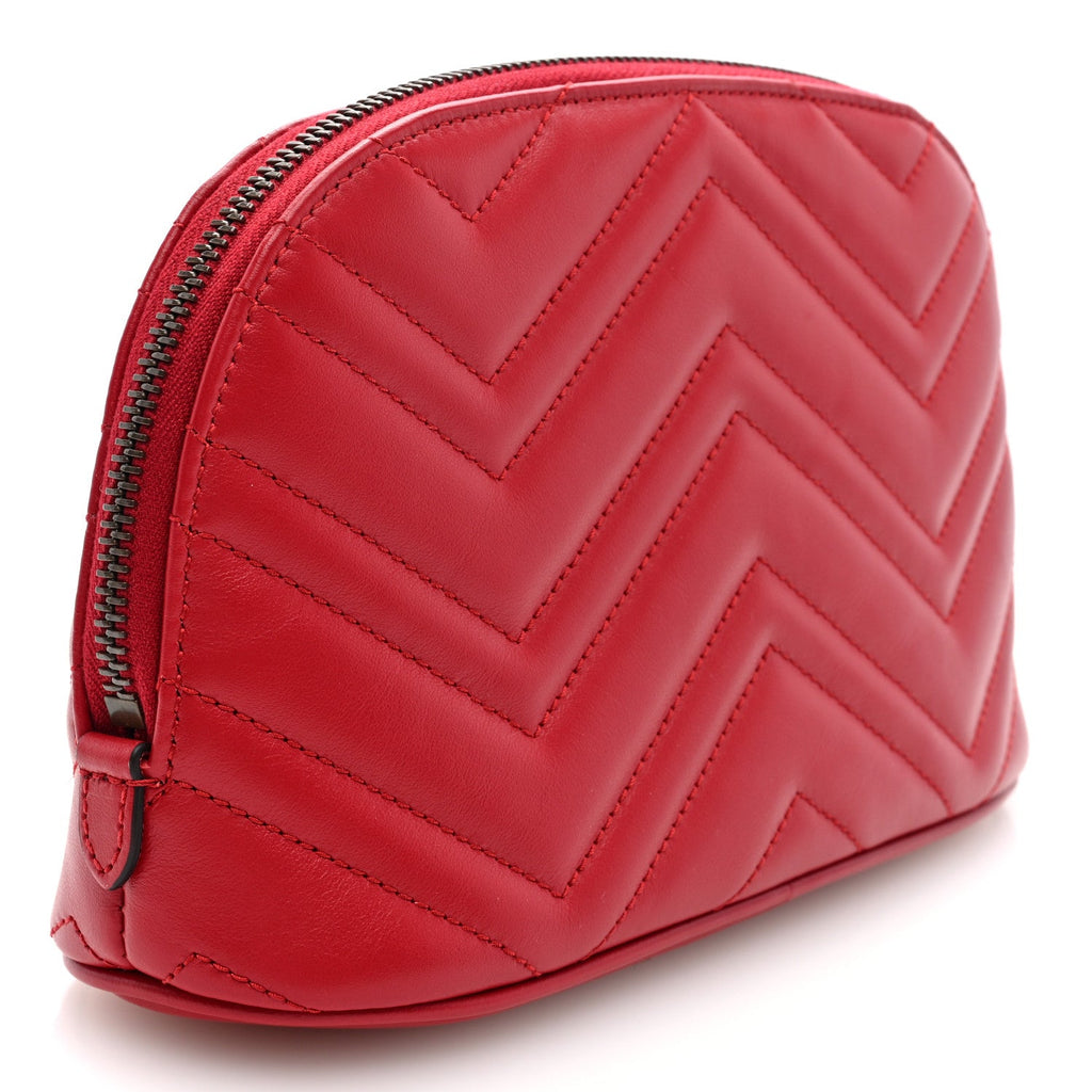 Calfskin Matelasse Large GG Marmont Pouch Cosmetic Case Hibiscus Red