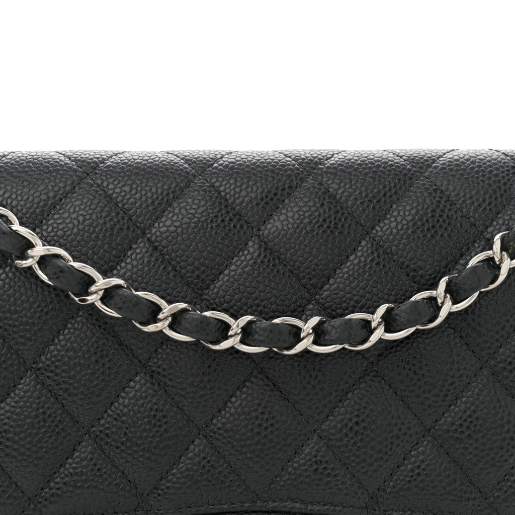 Caviar Quilted Medium Double Flap Black