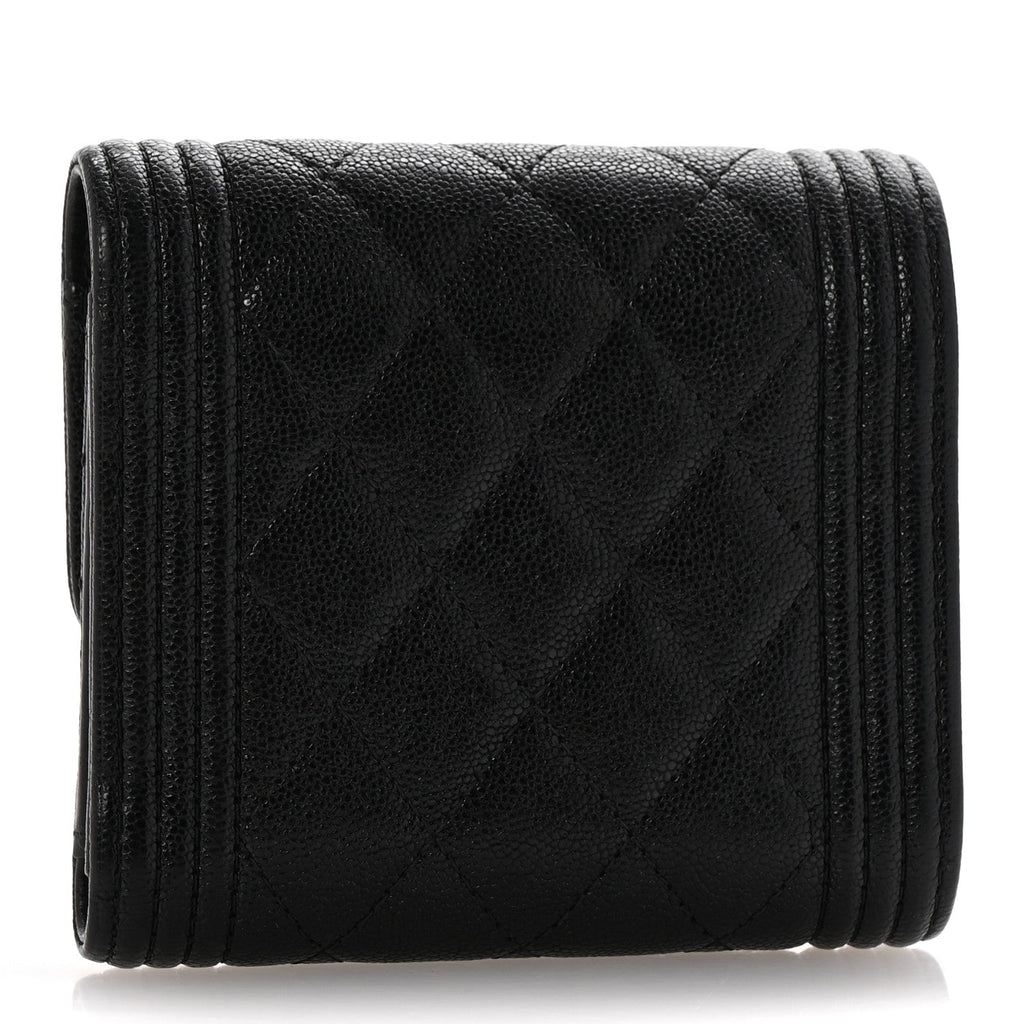 Caviar Quilted Compact Boy Wallet Black