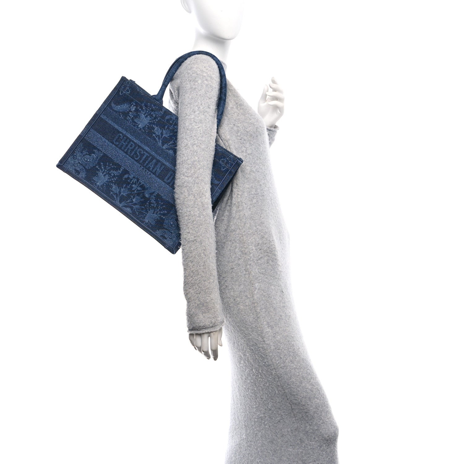 Denim Flowers Embroidered Medium Book Tote Blue