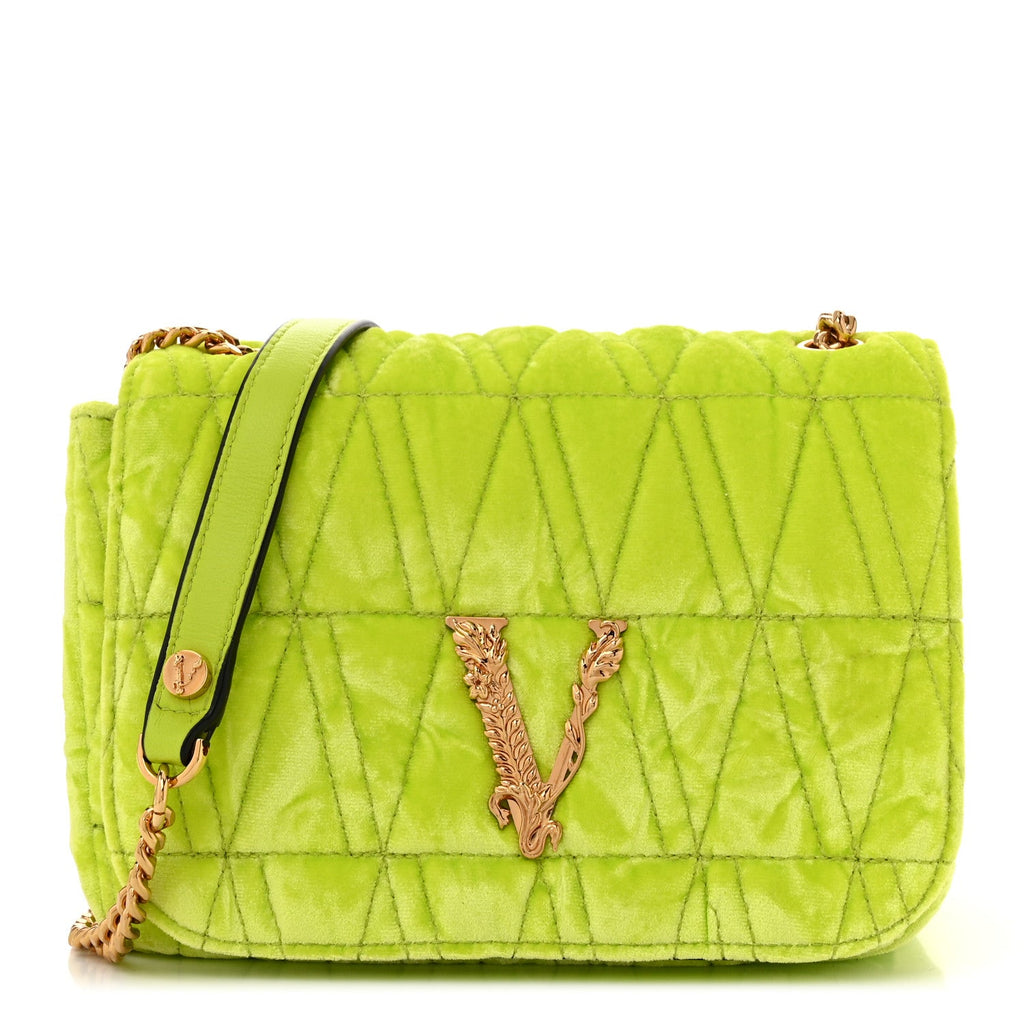 Velvet Quilted Virtus Shoulder Bag Green