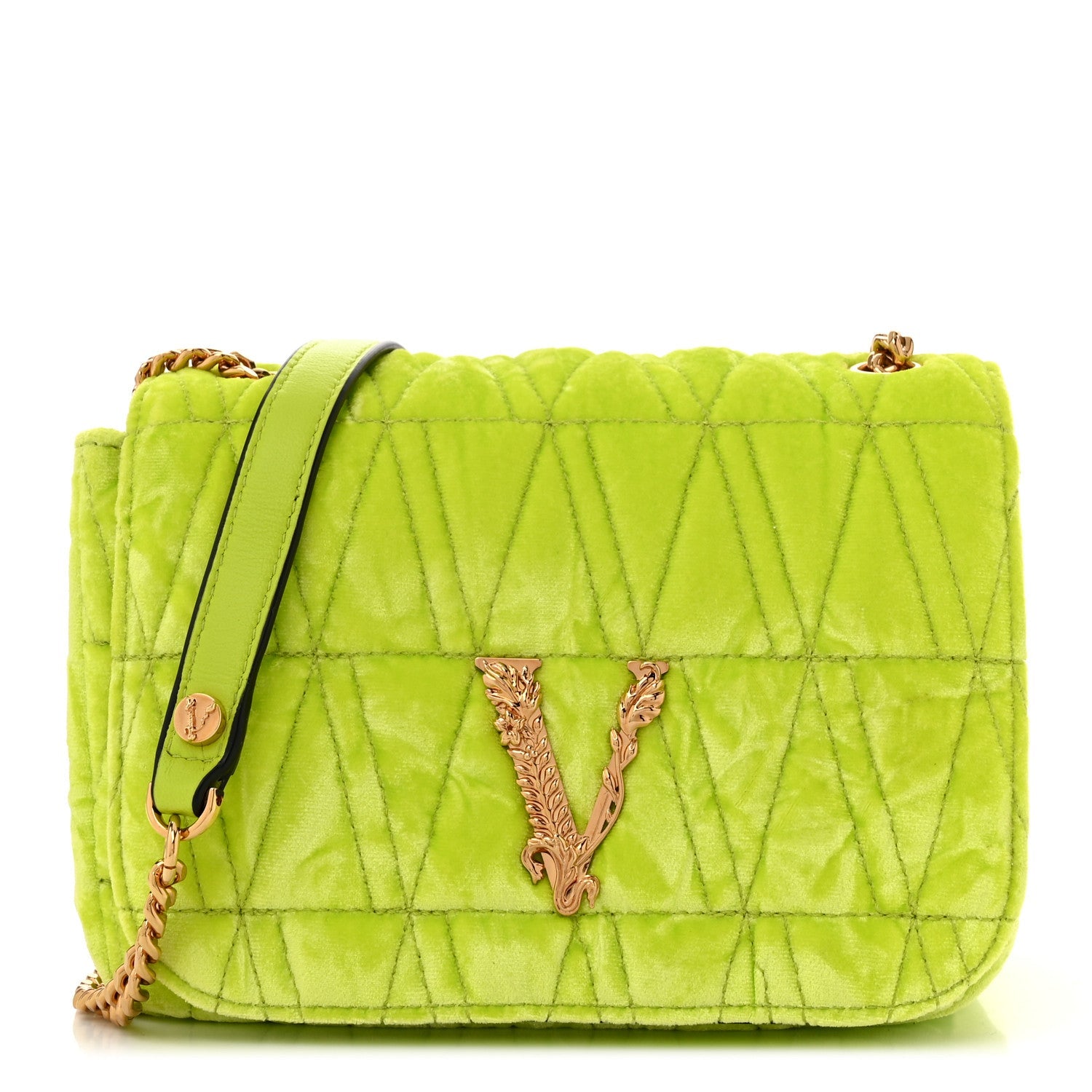 Velvet Quilted Virtus Shoulder Bag Green