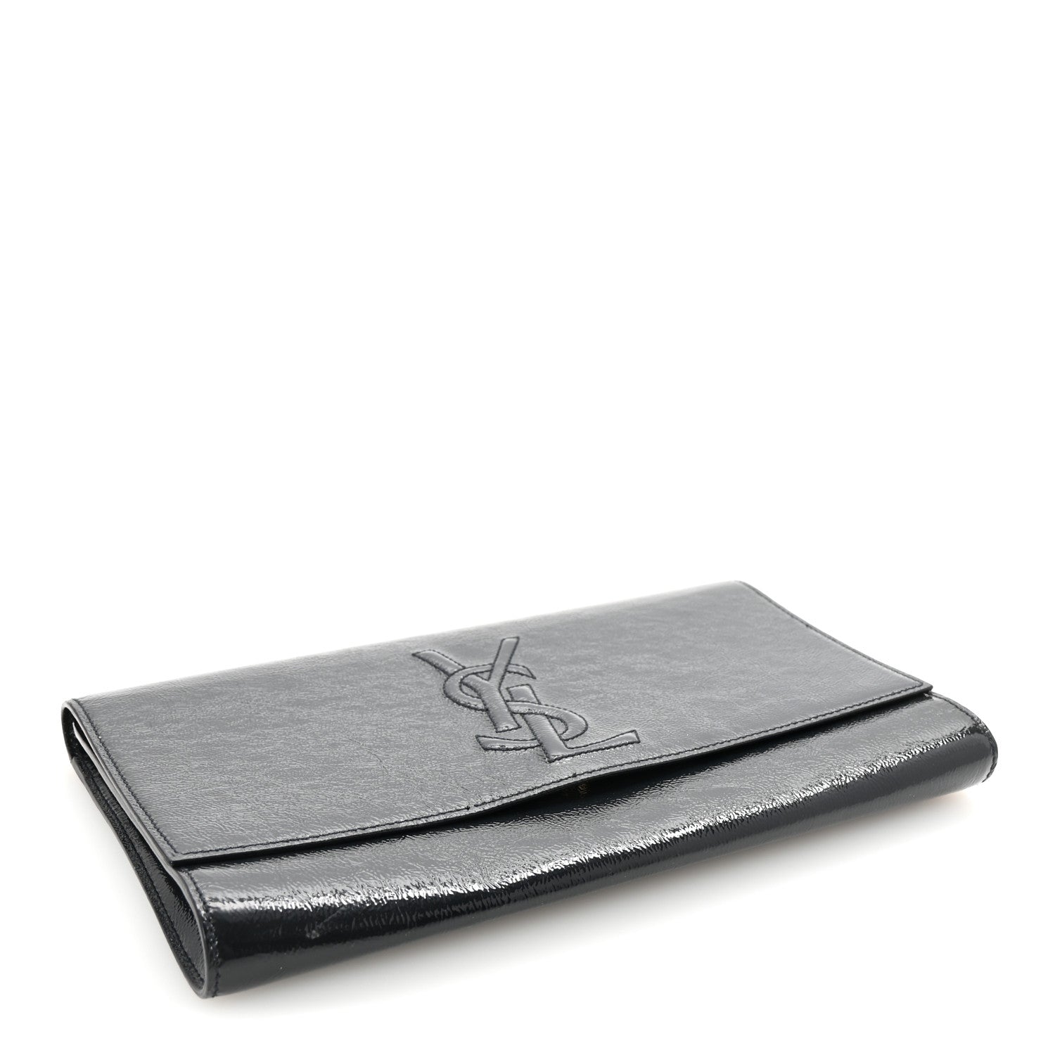 Textured Patent Calfskin Monogram Large Belle De Jour Clutch Navy