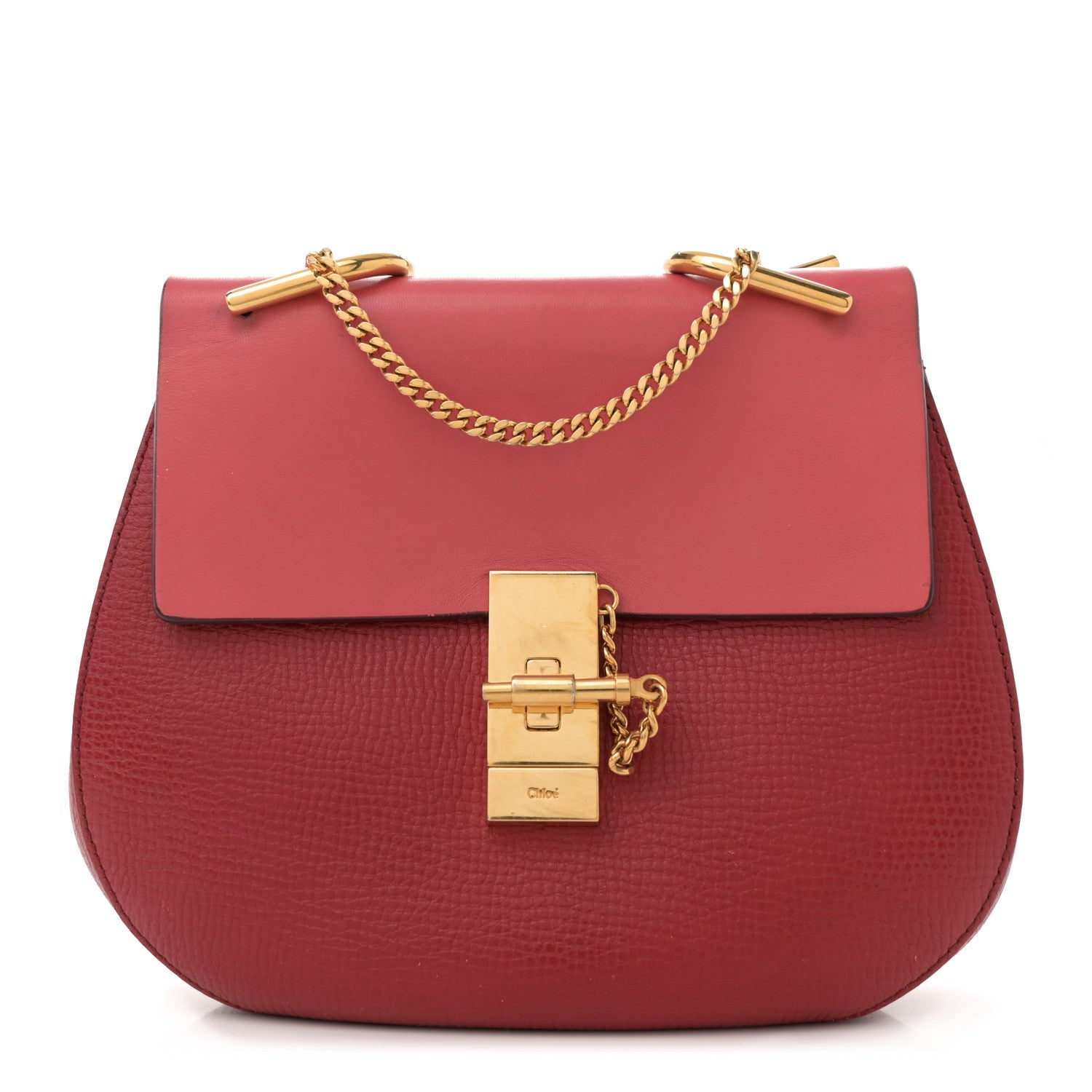 Grained Calfskin Lambskin Bi-Color Drew Shoulder Bag Red