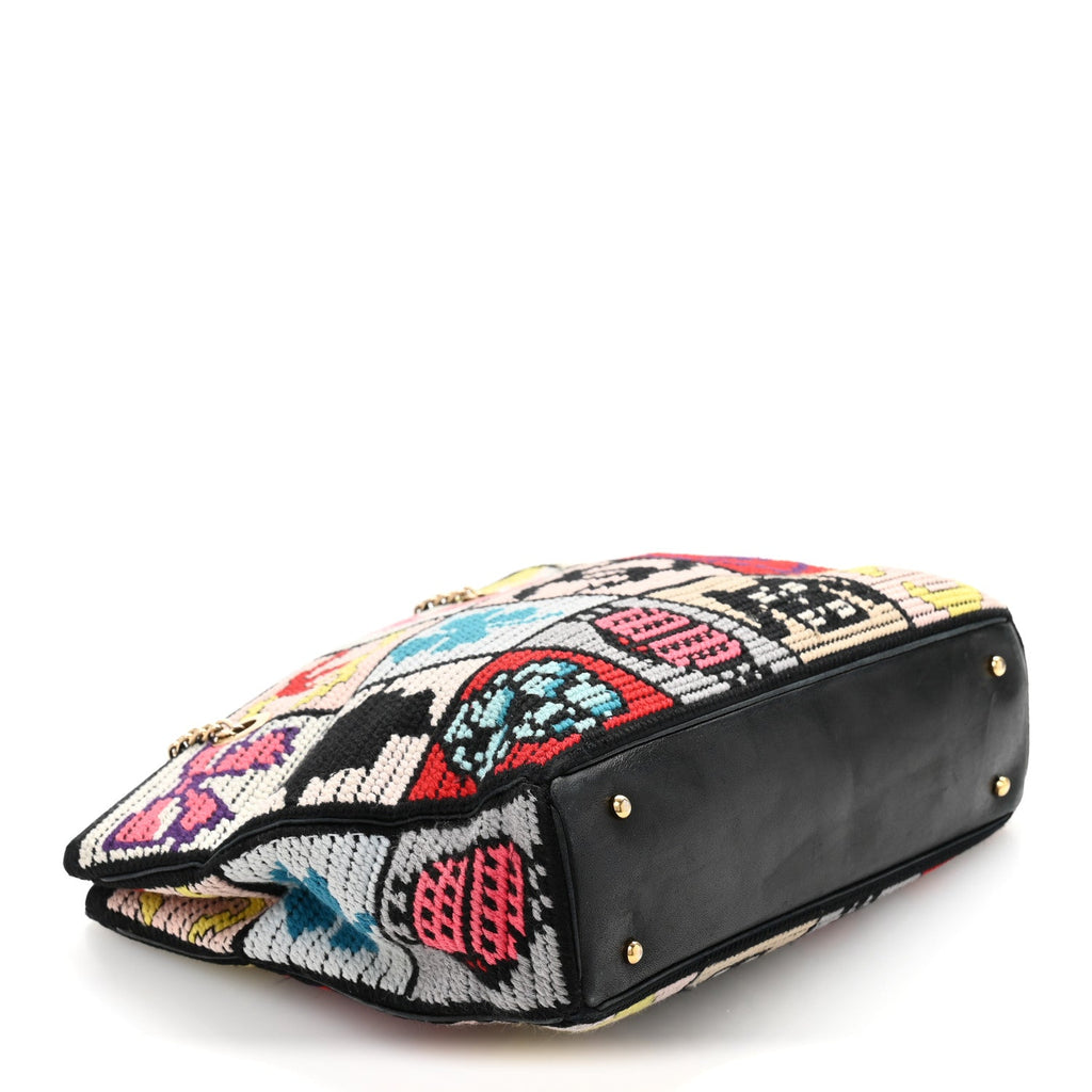 Needlepoint Precious Symbols Shoulder Bag Black