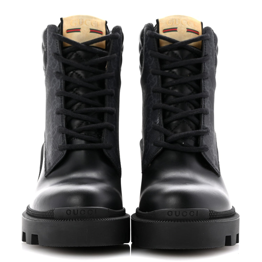 Apollo Calfskin GG Supreme Nappa Samoa Quilted Lace Up Ankle Boots 35 Black