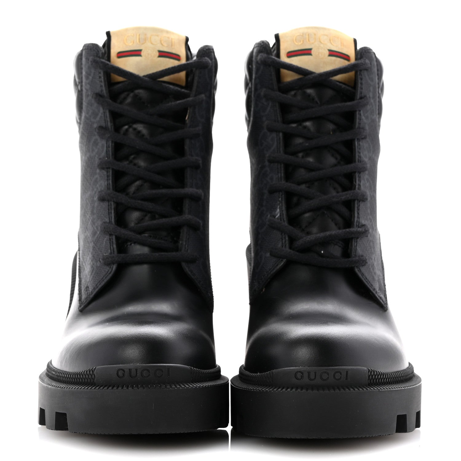 Apollo Calfskin GG Supreme Nappa Samoa Quilted Lace Up Ankle Boots 35 Black