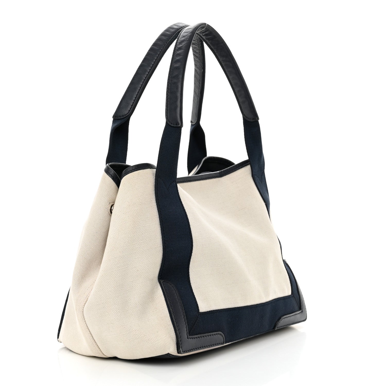 Cotton Canvas Satin Calfskin S Navy Cabas Natural Black