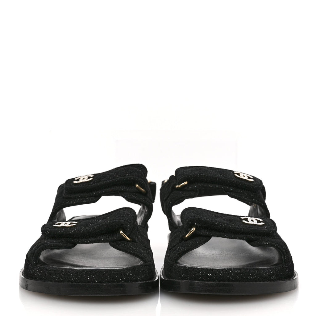 Suede Kidskin Glitter Crystal Velcro Dad Sandals 38 Black Silver