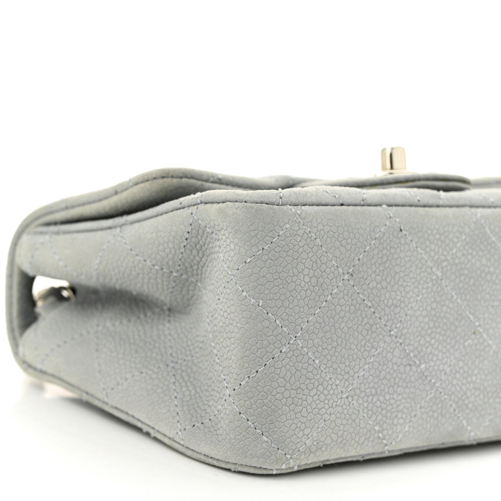 Iridescent Caviar Quilted Mini Square Flap Grey
