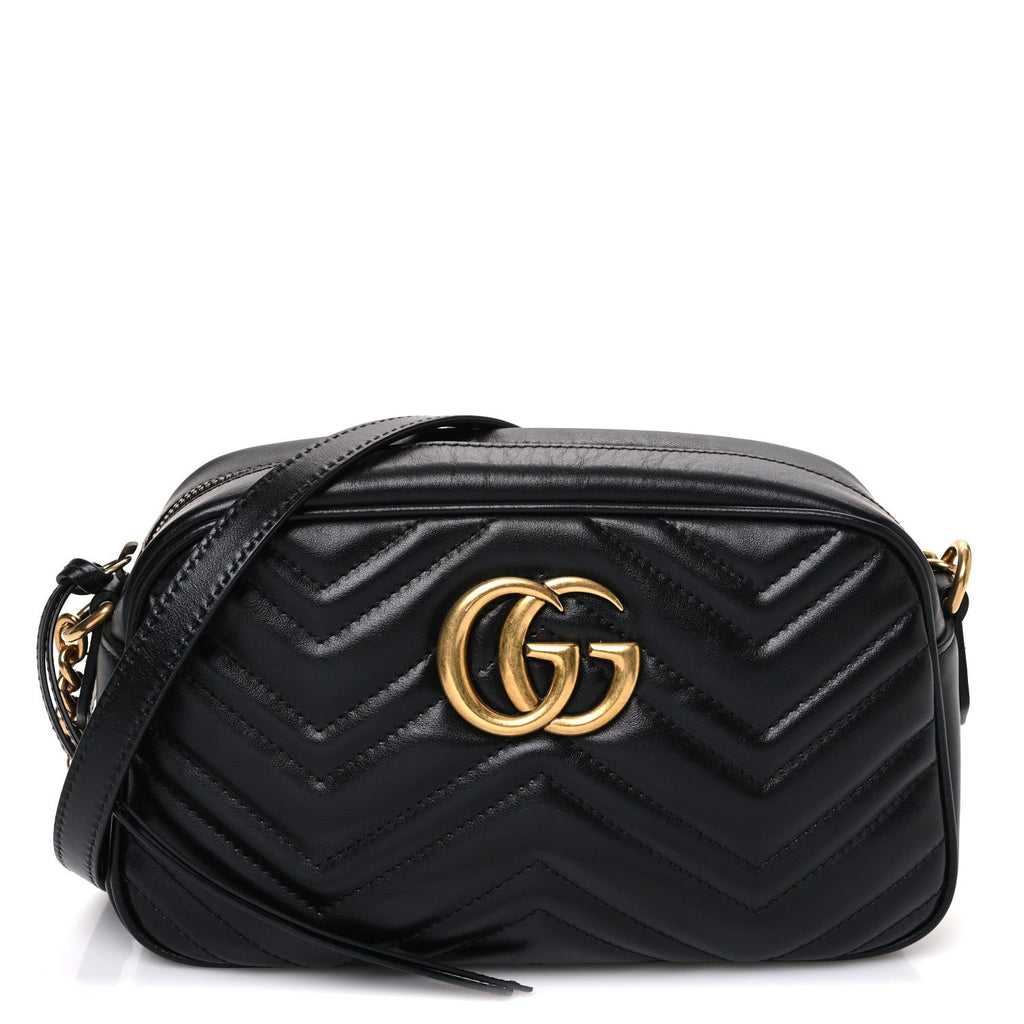 Calfskin Matelasse Small GG Marmont Chain Shoulder Bag Black