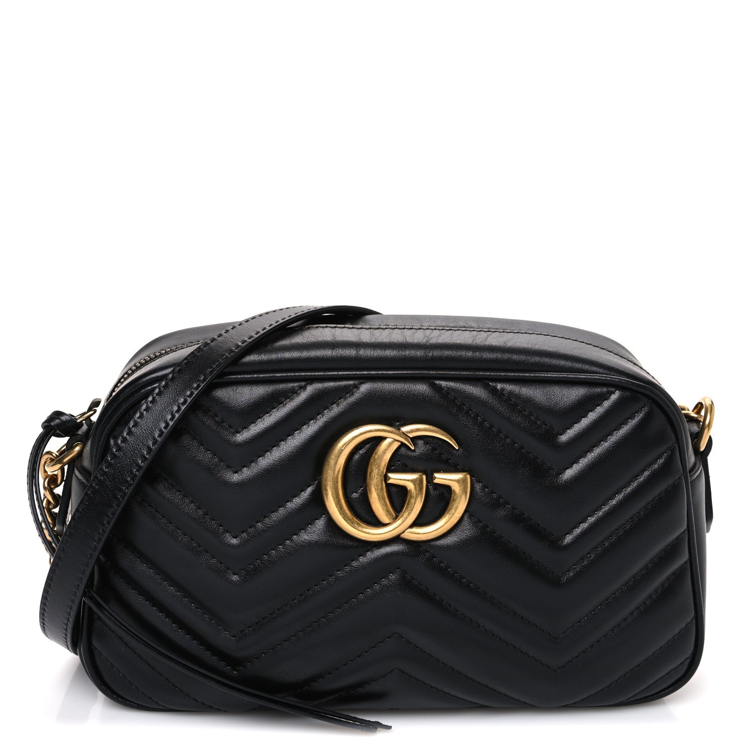 Calfskin Matelasse Small GG Marmont Chain Shoulder Bag Black