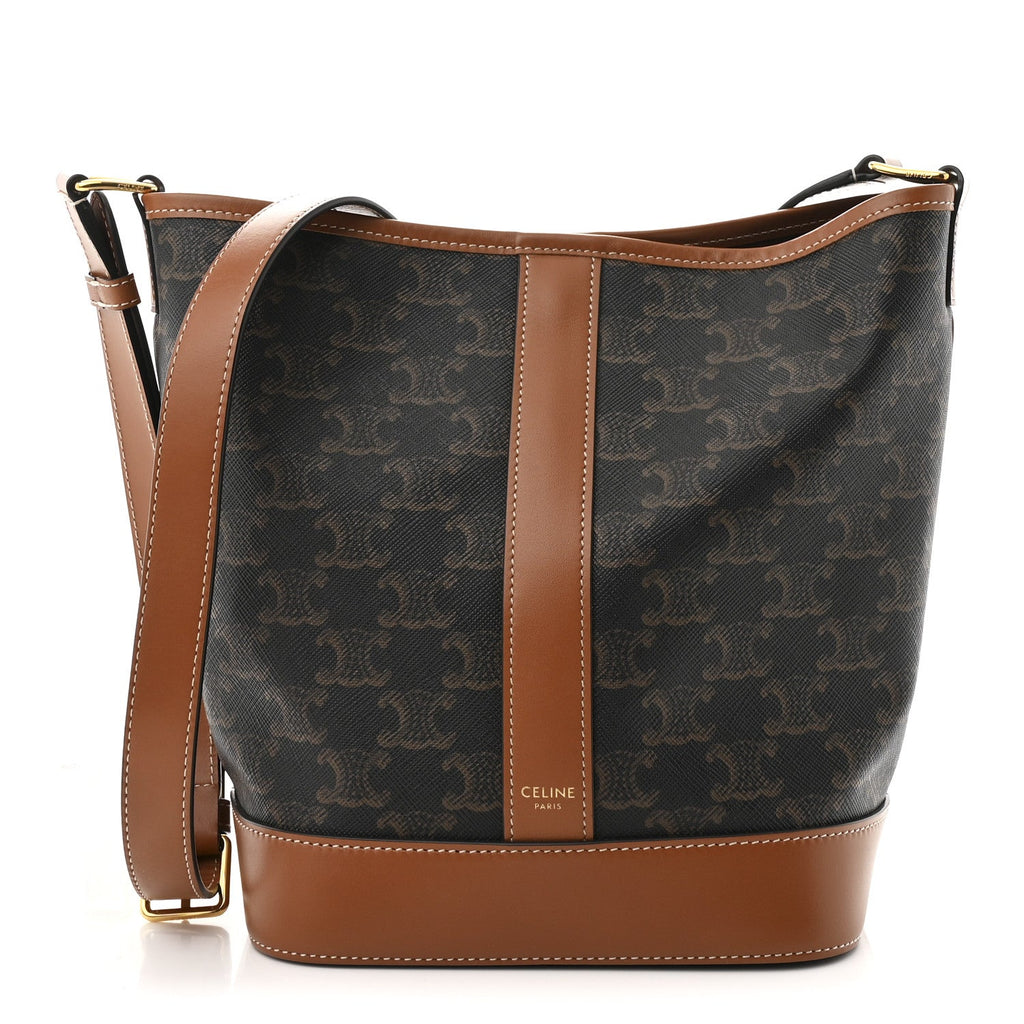 Triomphe Canvas Calfskin Small Bucket Bag Tan