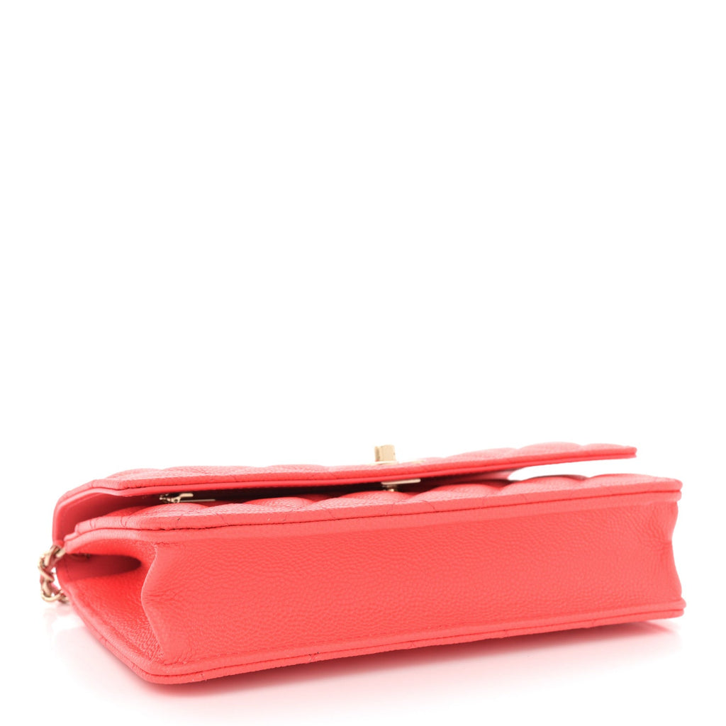 Caviar Quilted Bow Wallet On Chain WOC Orange