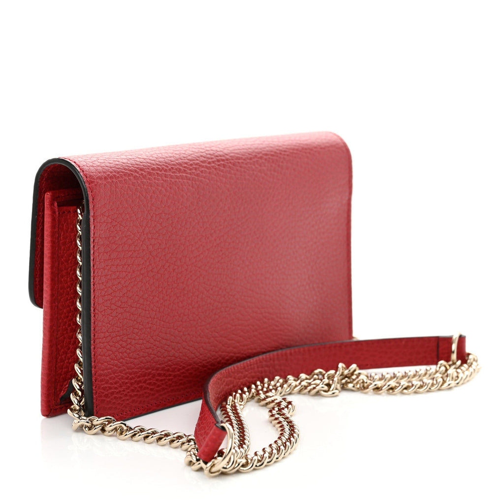 Dollar Calfskin Interlocking G Chain Wallet Red