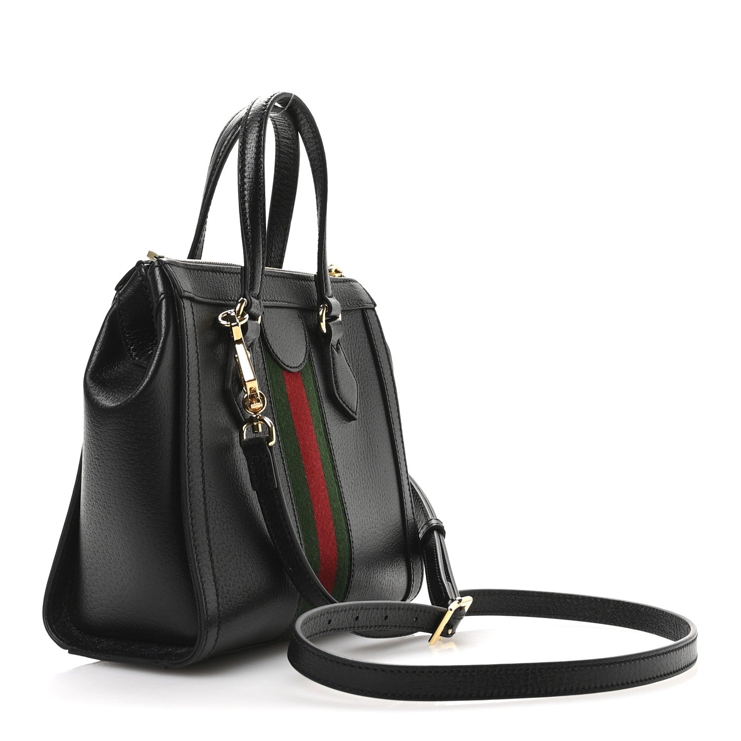 Textured Calfskin Web Small Ophidia Tote Bag Black