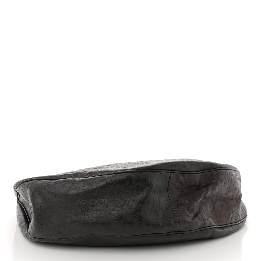 Calfskin Horsebit Embossed Hobo Dark Brown