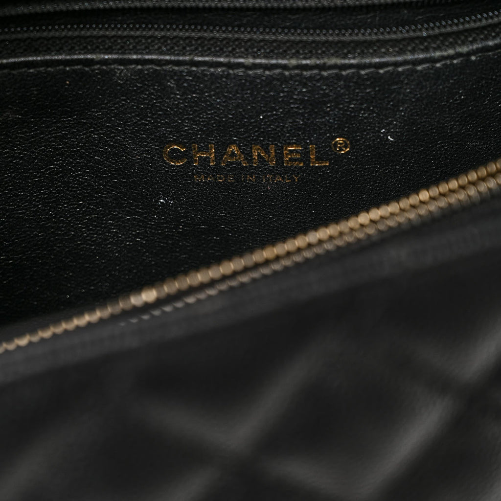 Caviar Lizard Quilted Large Coco Handle Flap Black