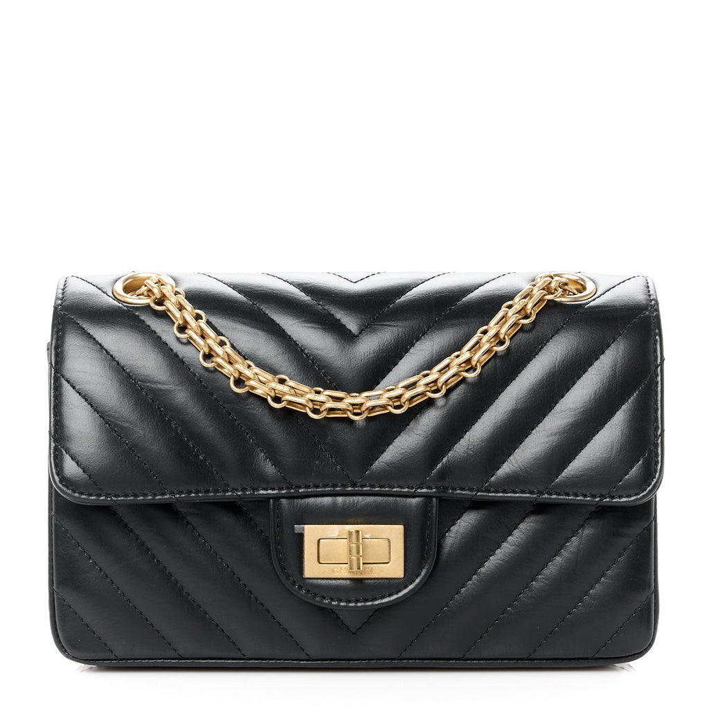 Aged Calfskin Chevron Quilted 2.55 Reissue Mini Flap Black