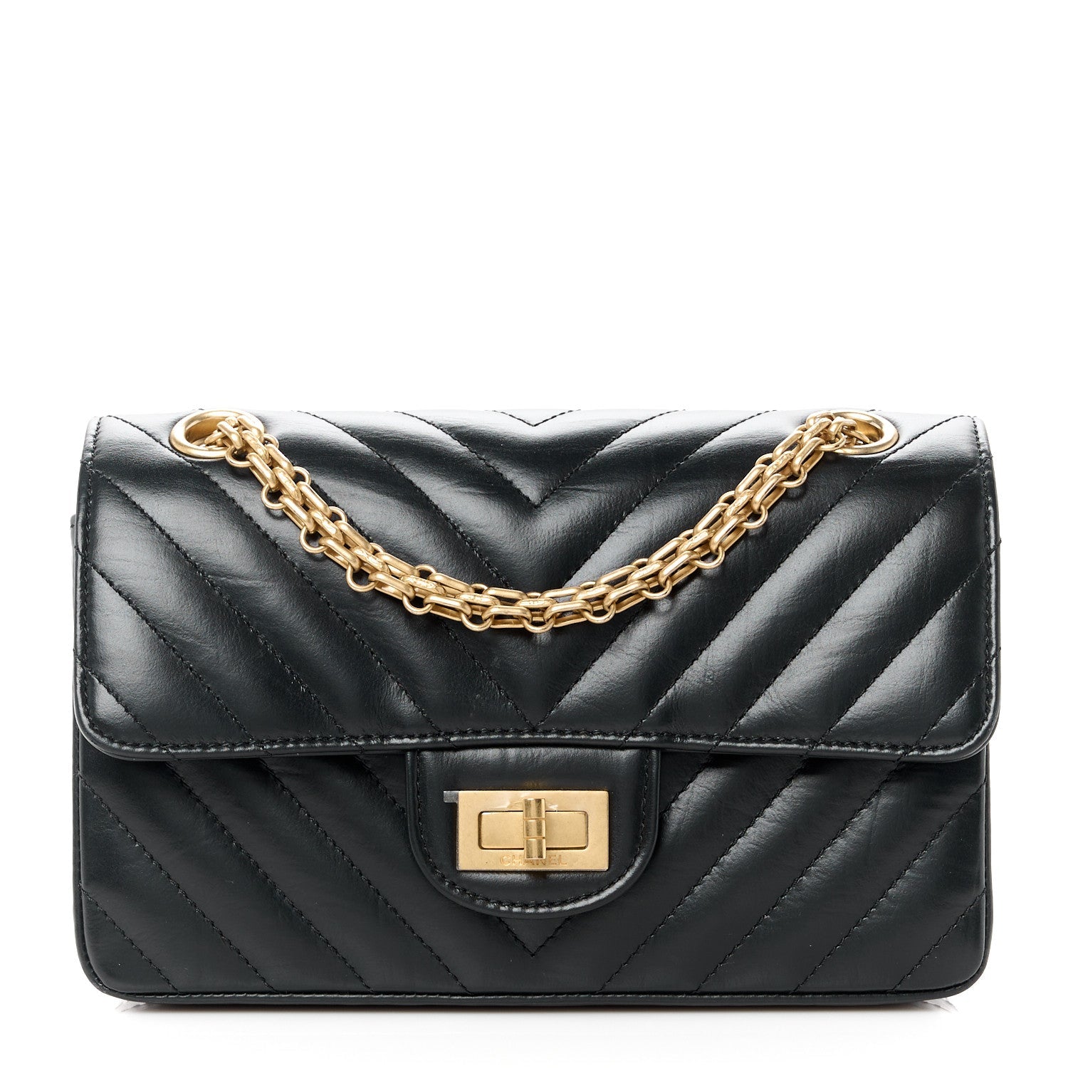 Aged Calfskin Chevron Quilted 2.55 Reissue Mini Flap Black