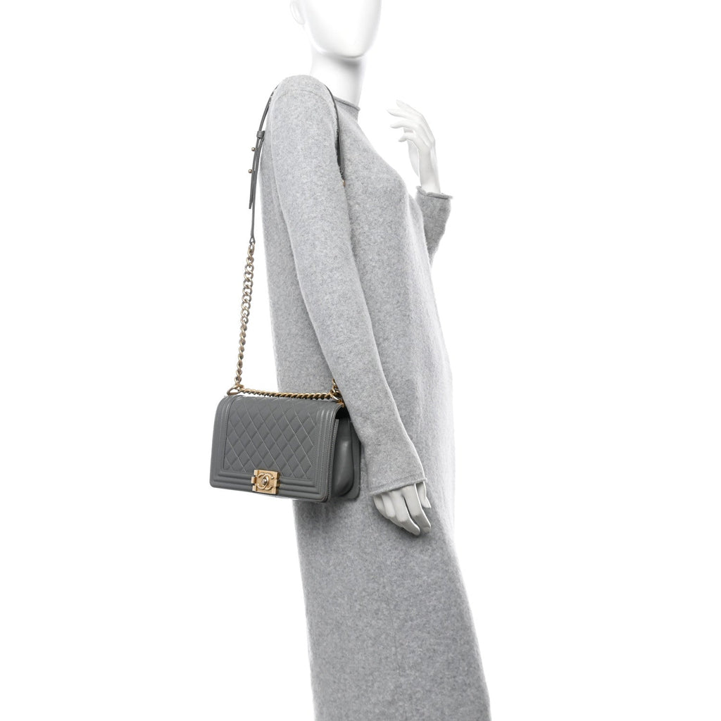 Lambskin Quilted Medium Boy Flap Grey