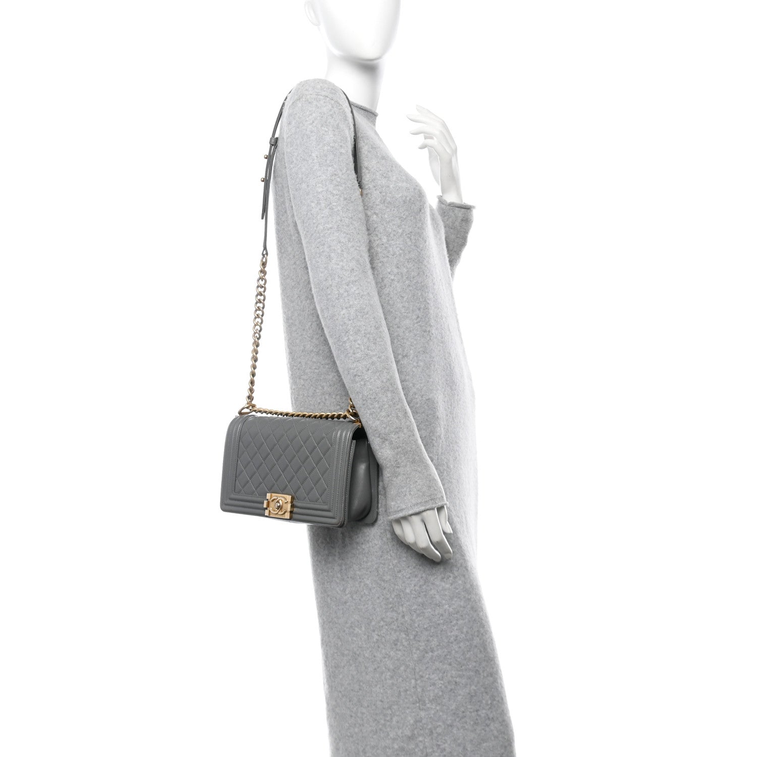 Lambskin Quilted Medium Boy Flap Grey