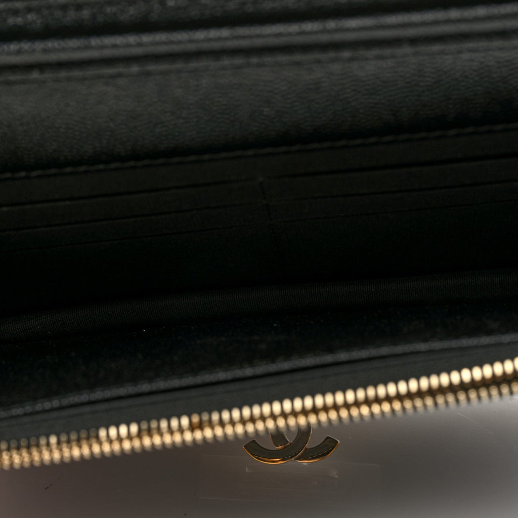 Caviar Quilted Golden Class Wallet On Chain WOC Black