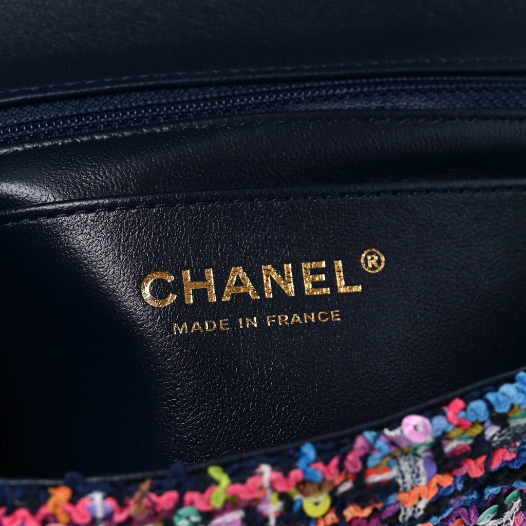 Tweed Quilted Mini Rectangular Flap Navy Blue Multicolor