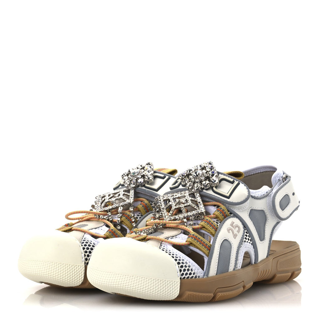 Mesh Fabric Tinsel Sport Sandals 37 White Silver